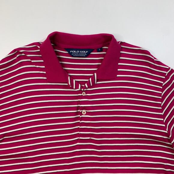 Ralph Lauren Polo Golf Shirt Mens L Large Hot Pink White Pima Cotton Striped - Picture 3 of 8